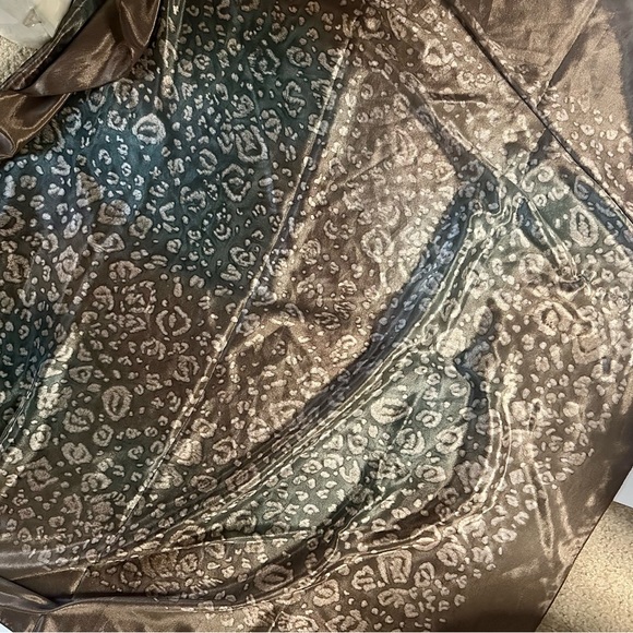 Large Water Silk Brown & Green Patterned Scarf Wrap - Picture 6 of 6